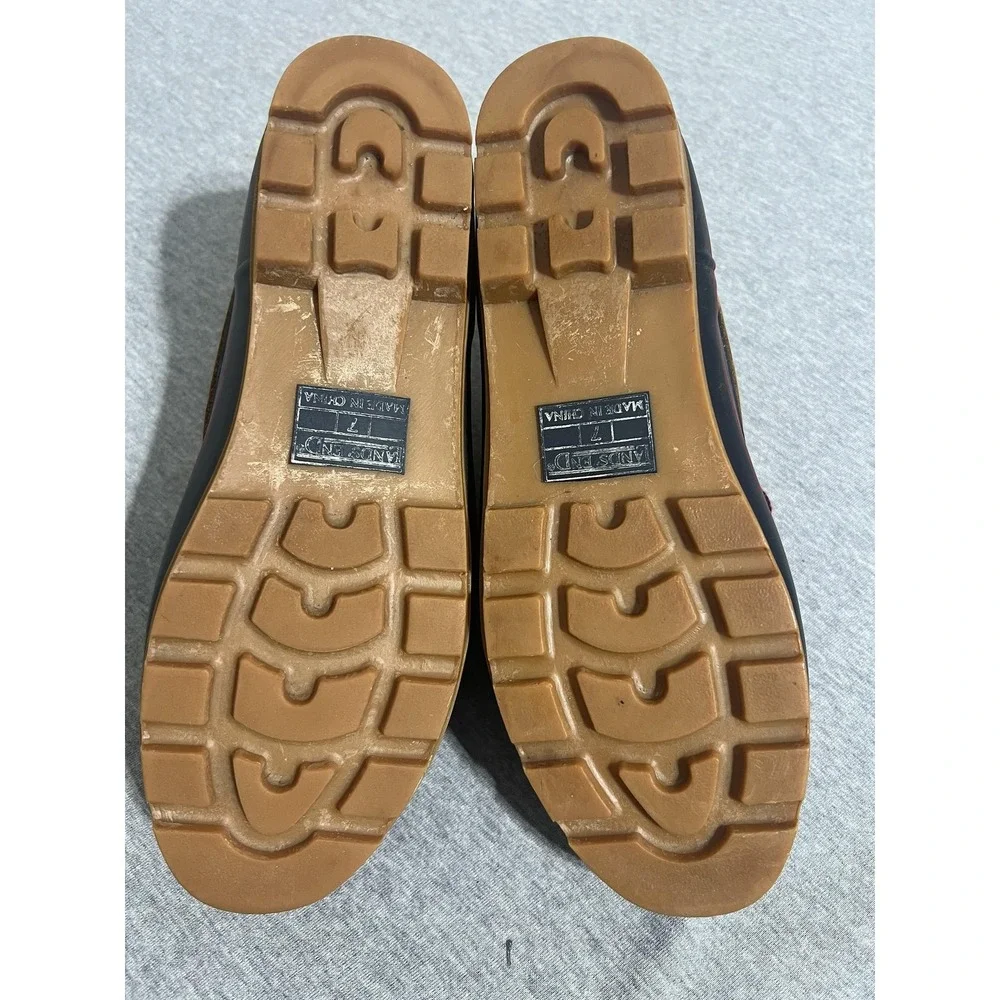 Lands' End Duck Shoes Mens Size 7 Tan Black Leather Rubber Rain Low Traction